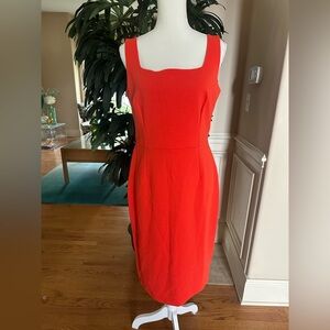 🧡❤️Boden Vibrant Coral Orange Sleeveless Square Neck Rib Knit Midi  Dress 10❤️🧡